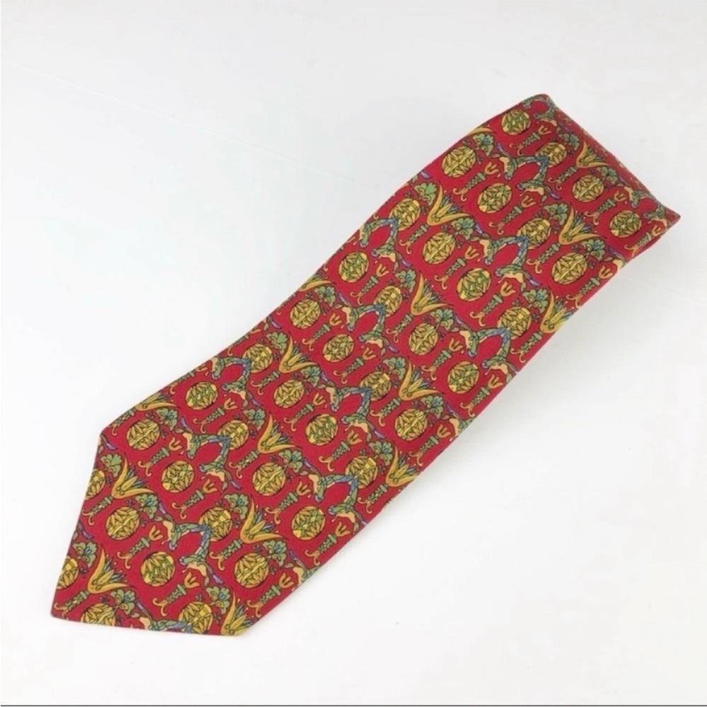 Salvatore Ferragamo Flying Duck Red Gold Baroque Silk Tie